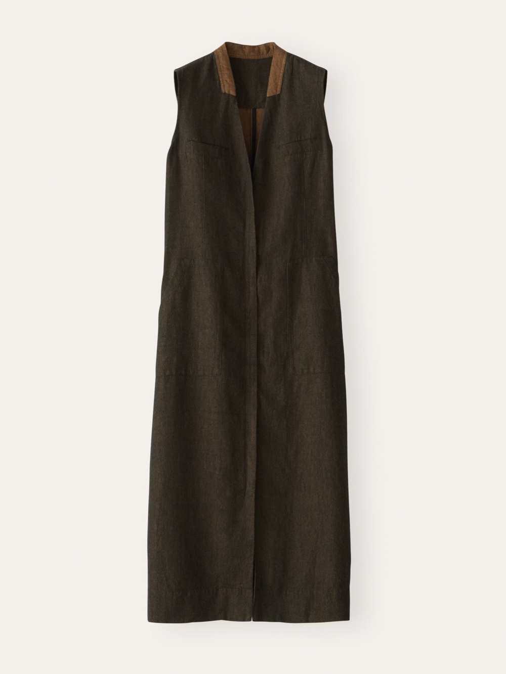 Poetry Sleeveless Zipped Dress, Linen & Wool, Dark Brown, Size 18